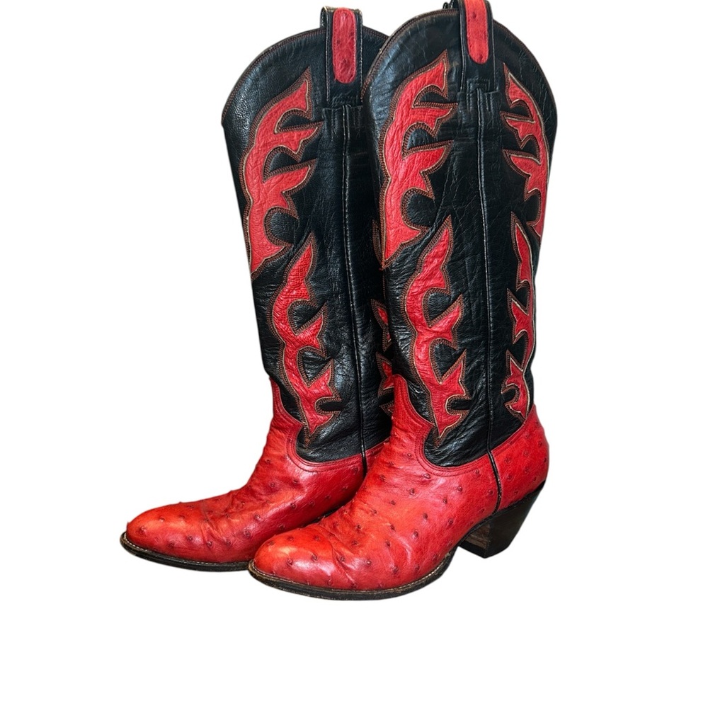 VTG Montana Red and Black Beautiful Cowboy Boots Size 7